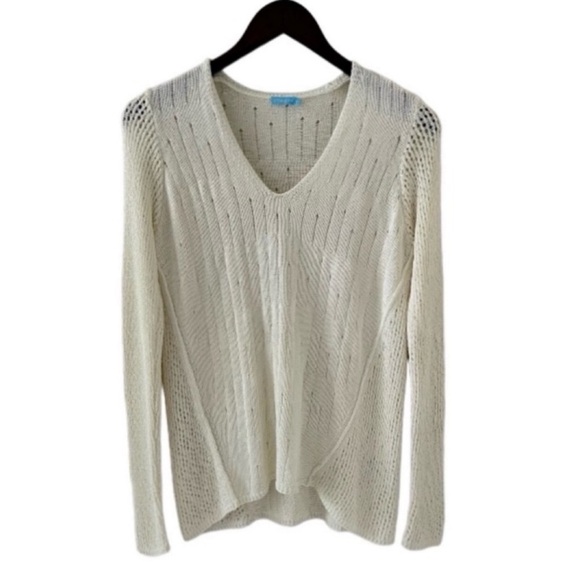 J. McLaughlin Cream V-Neck Open Stitch Long Sleeve Knit Sweater Size Small - Picture 9 of 9